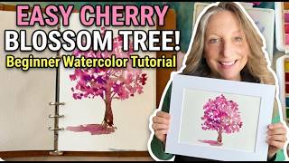 Easy 5 Minute Beginner Watercolor Cherry Blossom Tree Tutorial 🌸