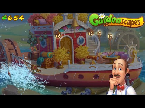 Gardenscapes Садовник #654 (уровни 6999-7012) Сели на Мель, улучшили корабль и улизнули от Шторма