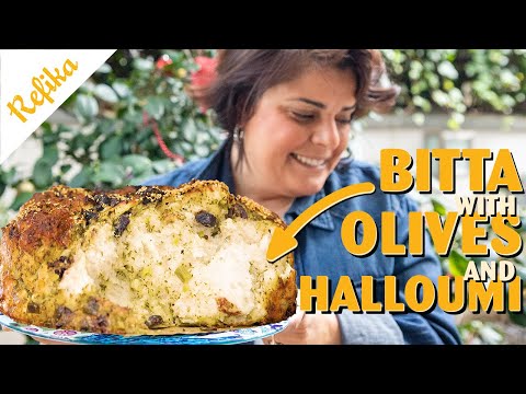 Bitta Bread with Olive: Cypriot Sister of Focaccia | With Onion, Halloumi Cheese and Mint!