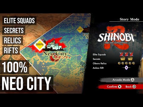 SHINOBI: Art of Vengeance - Neo City - All Collectibles (Secrets, Squads, Relics, Rift)
