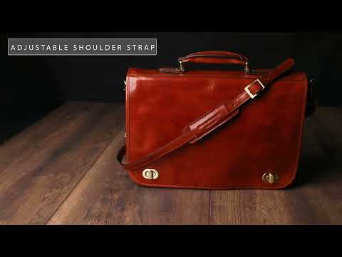 Full-Grain Cognac Brown Italian Leather Briefcase - Illusions | Time Resistance Official Video