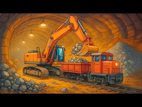 Building the Underground Railway - Excavator and Train in the Tunnel | Construction Story