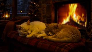 Cozy Thunderstorm Sounds ⛈️🔥 Heavy Rain, Crackling Fireplace & Two Cat Purring Sleep (No Ads)
