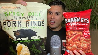 ASMR Pork Rinds, Chicharrones Crunch Review 🐖 #EatingVideo #MouthSounds #Mukbang