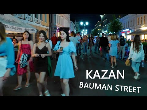 Kazan - Bauman Street - Night Walking Tour Russia  - 4K🎧- Evening City Walk With Real Ambient Sounds