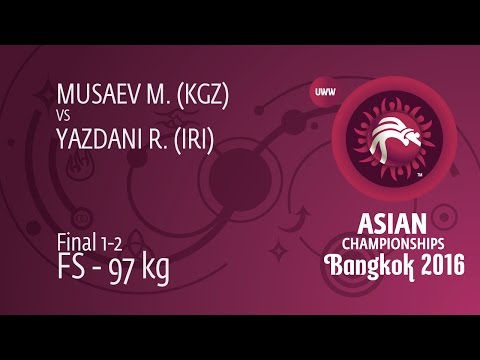 GOLD FS - 97 kg: R. YAZDANI (IRI) df. M. MUSAEV (KGZ) by FALL, 5-0