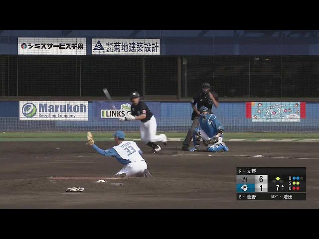 【ファーム】ファイターズ・立野和明 ピッチャー強襲に対して素晴らしい反応でキャッチ!!  2023年4月21日 北海道日本ハムファイターズ 対 千葉ロッテマリーンズ