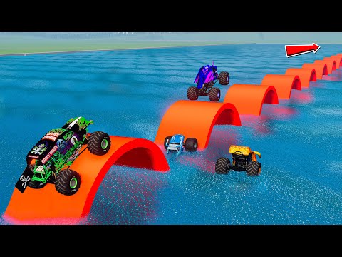 MONSTER TRUCKS vs Wavy Roads - BeamNG Monster Truck Crashes