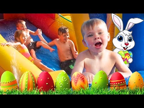 EASTER WATERPARK SLIDE FUN! BACKYARD BOUNCY HOUSE! - Daily Bumps Easter Special 2017 Video