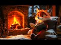 🦊4K Fireside Cabin Reading with Fox | Cozy Fireplace, Soft Night sounds & Winter Night Ambience🔥