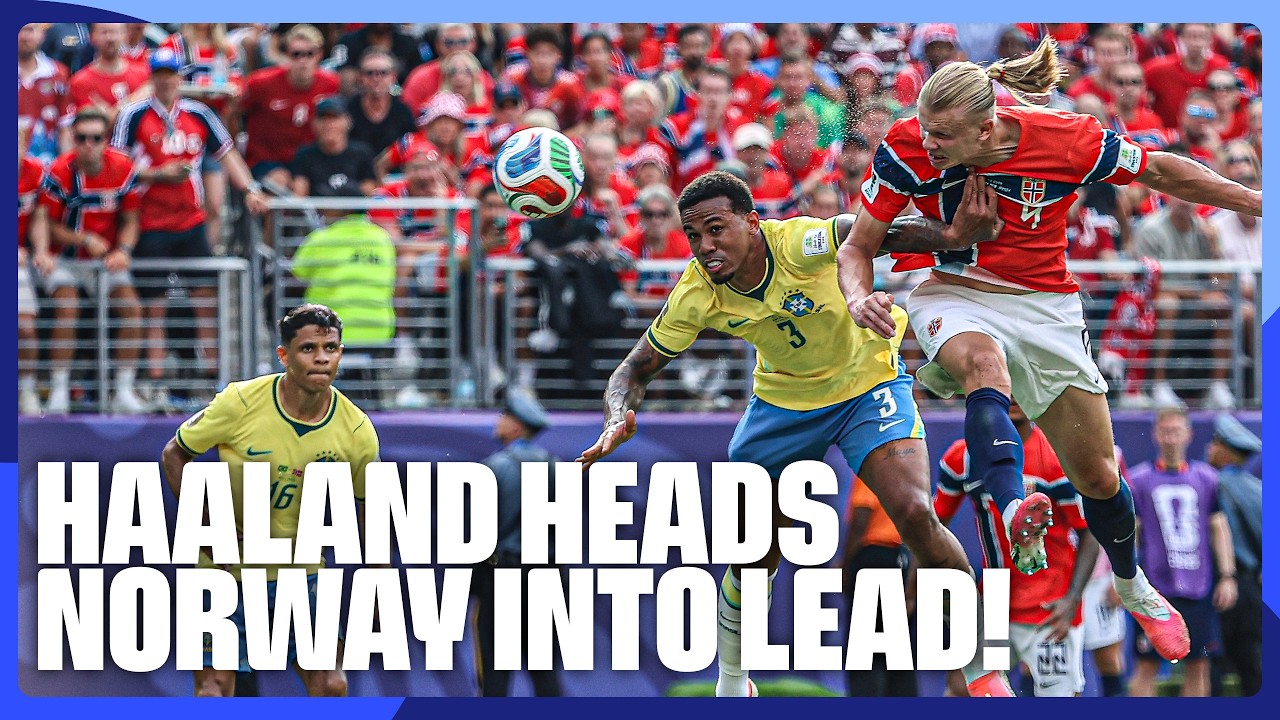 Erling Haaland celebrates after scoring for Norway against Brazil at the FIFA World Cup 2026