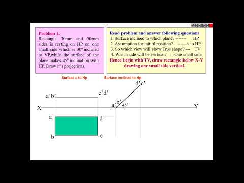 Projections of planes: Rectangle 30mm and 50mm sides is resting on HP,