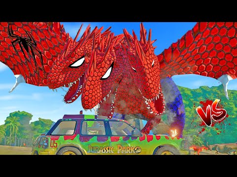 Spiderman Dragon I-Rex and Captain America T-Rex, Spinosaurus vs Giganotosaurus Dinosaur Battle