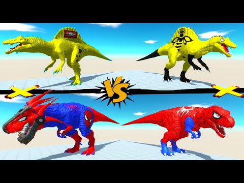 2X T-REX SPIDERMAN vs 2X TRANSFORMERS SPINOSAURUS RACE BATTLE COMPETITION - ARBS