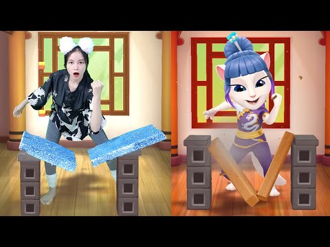 Imitate Angela Chopping Wood With Her Hands - My Talking Angela 2 New Update In The Real Life