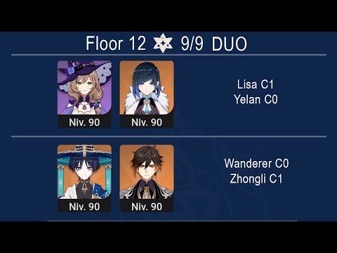Spiral Abyss 3.4 / 3.3 DUO Lisa C1 & Yelan C0 / Wanderer C0 & Zhongli C1 Floor 12 Genshin Impact