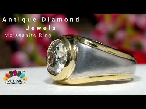 3.10 CT Round Brilliant Cut Near Colorless Moissanite Men's Ring | Solitaire Ring | Two-Tone Ring