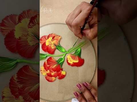 💛❤️ AMAZING One Strokes Round Brush EASY Acrylic Painting Flowers On GLASS #shorts