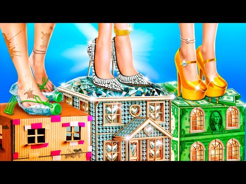 Poor vs Rich vs Giga Rich Secret Room! We Build a Tiny House for Girls
