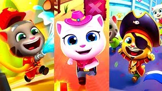 Talking Tom Gold Run 4 split screen gameplay - Tom Fire Man Cyber Angela Pirate Ginger Neon Angela