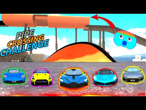 Car Stunt Races Mega Ramp - Ford Gt | Nissan GTR | Bugatti | Ferrari | Audi Pipe Crossing Challenge
