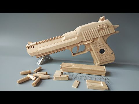DESERT EAGLE 50AE - The Hardest Toy Gun I've Ever Made From Craft Sticks - Free Template.