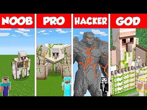 Minecraft Battle: NOOB vs PRO vs HACKER vs GOD: INSIDE GOLEM HOUSE BASE BUILD CHALLENGE / Animation