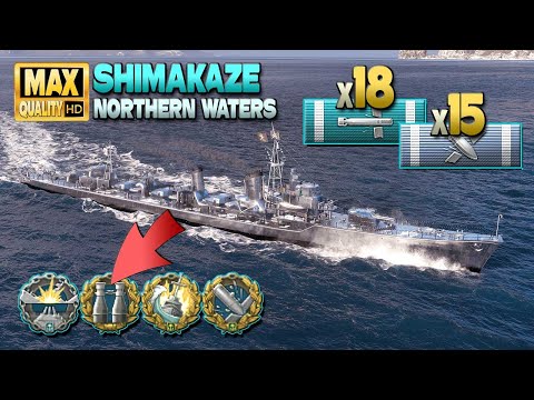 Destroyer Shimakaze in Arms race on map Northern Waters - World of Warships