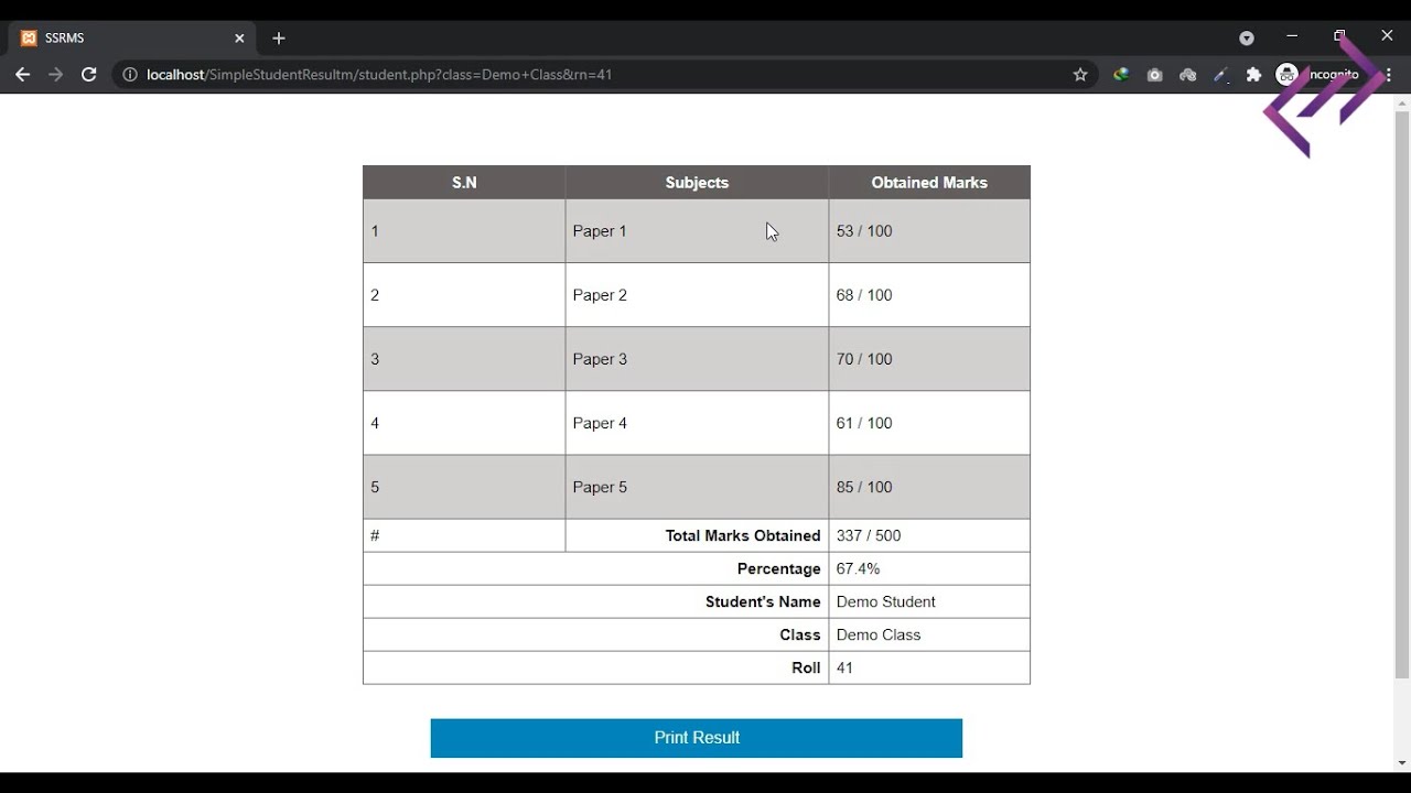 Simple Student Result Management System in PHP MySQL with Source Code - CodeAstro