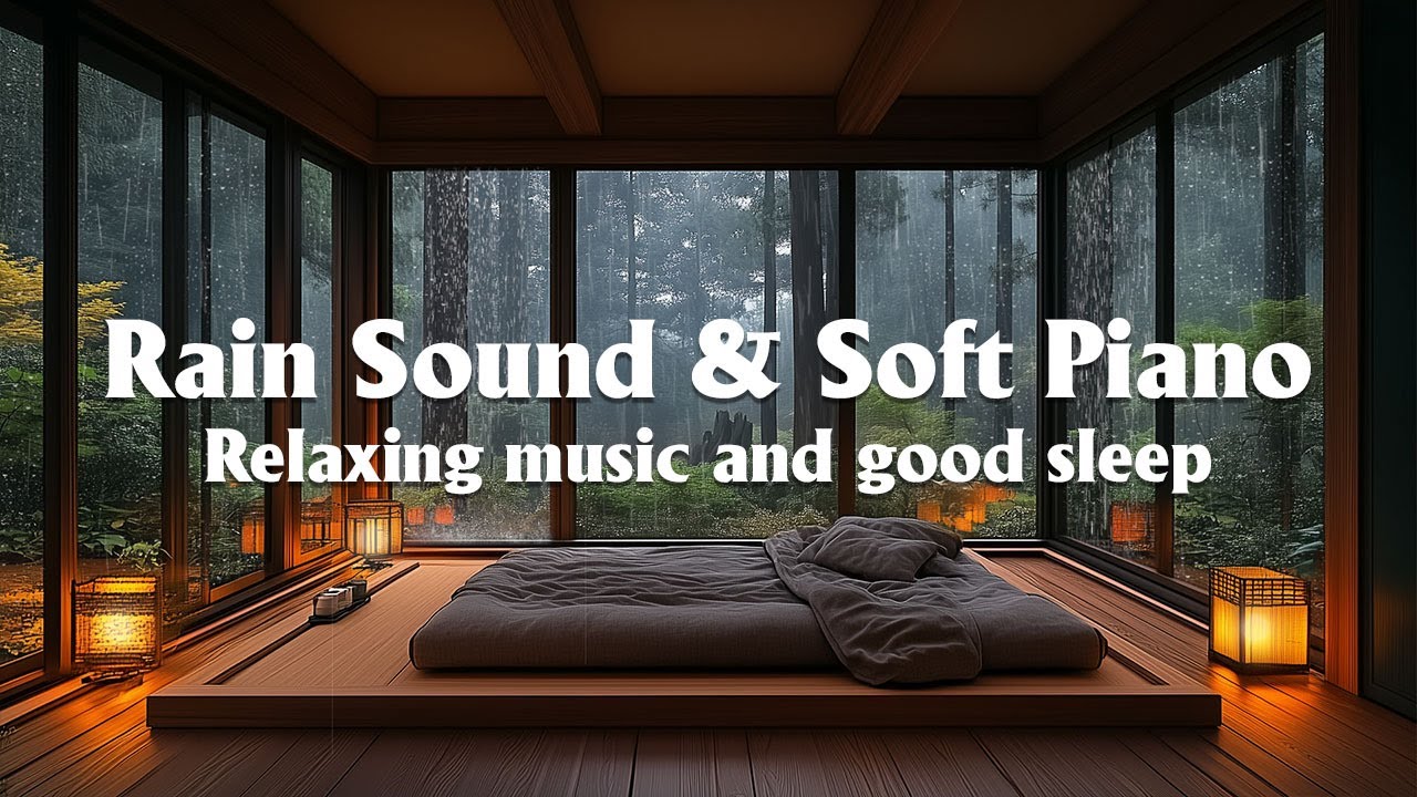 Warm Bedroom With Rain Sounds Falling Outside The Forest - Relaxing Piano Music For Deep Sleep