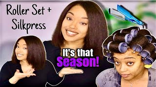 EASY AT HOME Roller Set + Silkpress on Black Natural Hair