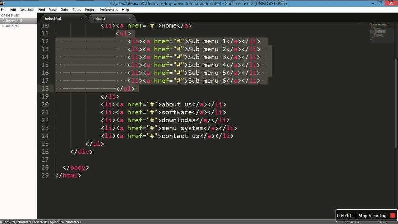 drop-down menu using html, css and jquery for absolute begginers