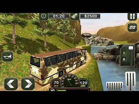 army training bus on offroad tracks, Army Bus Driving is an army bus transportation simulation game