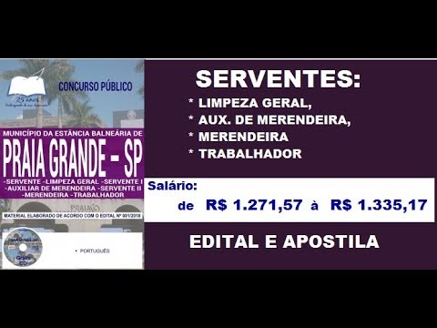 Edital Apostila Concurso Município de Praia Grande 2018 Serventes: Limpeza, Auxiliar, Merendeira,