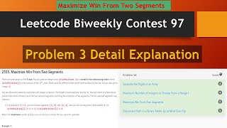 YouTube video 'Maximize Win From Two Segments | Leetcode BiWeekly Contest 97 | Que-3 | Two Pointer, Prefix Sum |C++'