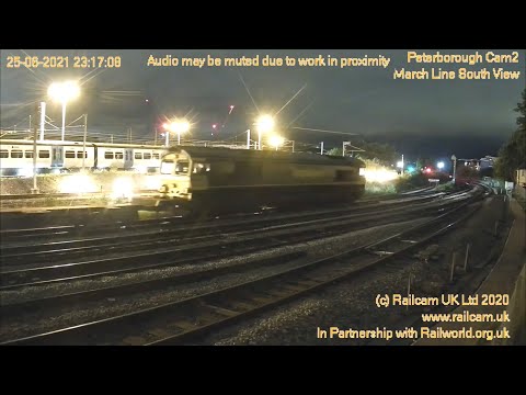 Freightliner class 66501 arriving, idling & departing Peterborough cams