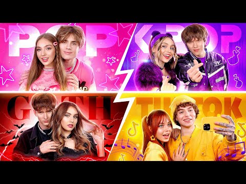 KPop vs TikTok vs Pop vs Rock Girl! Color Challenge for Couples