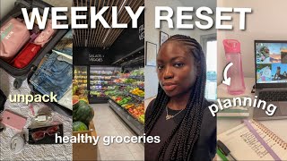 WEEKLY RESET ROUTINE | recovering from trip, grocery shop, cleaning + planning