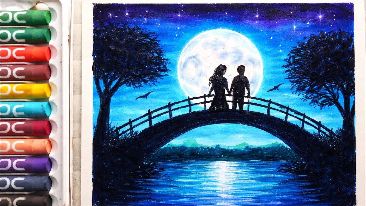 How to Draw Scenery of Moonlight with Oil Pastel step by step #drawing #art #scenery