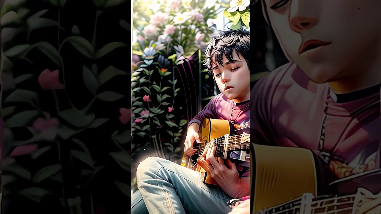 the boy plays the guitar. stable diffusion