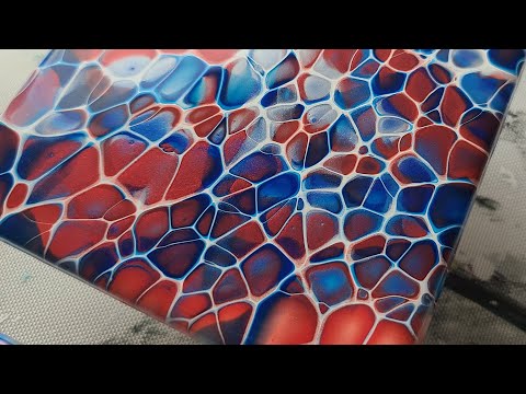 63. Red, White, Blue and Silver SheleeArt Bloom Technique - Acrylic Pouring - Fluid Art