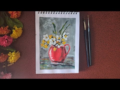 Flower Vase Painting. Acrylic Painting for Beginners. Still life Painting.