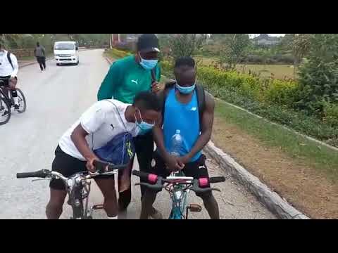 Saudi Mane and Bouna Sarr Streaming AFCON as they cycle in Cameroon