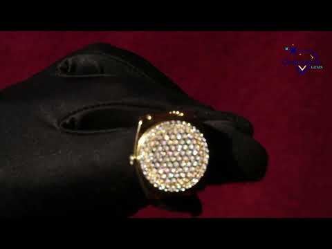 Nice Lab Diamond Studded 14 Kt Yellow Gold Men's Hip Hop Ring