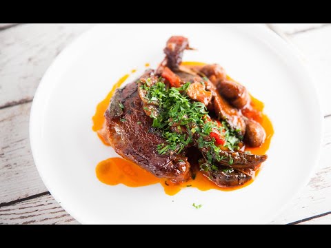 Slow Cooked Duck Legs with Mushrooms & Red Wine