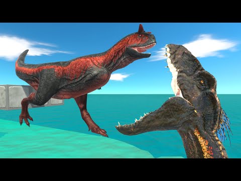 Jump over the mouth of the dangerous dinosaur - Animal Revolt Battle Simulator