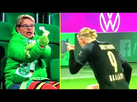 Erling Haaland goal celebration  against Wolfsburg fan
