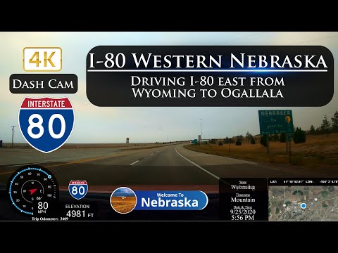 4K Drive Lapse of I-80 East from Wyoming past Sidney to Ogallala Nebraska