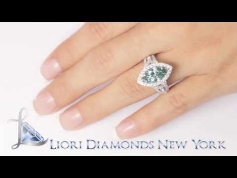 FD-SOLD-039 - 4.10 Carat Fancy Blue Marquise Cut Diamond Engagement Ring 18k Vintage Style