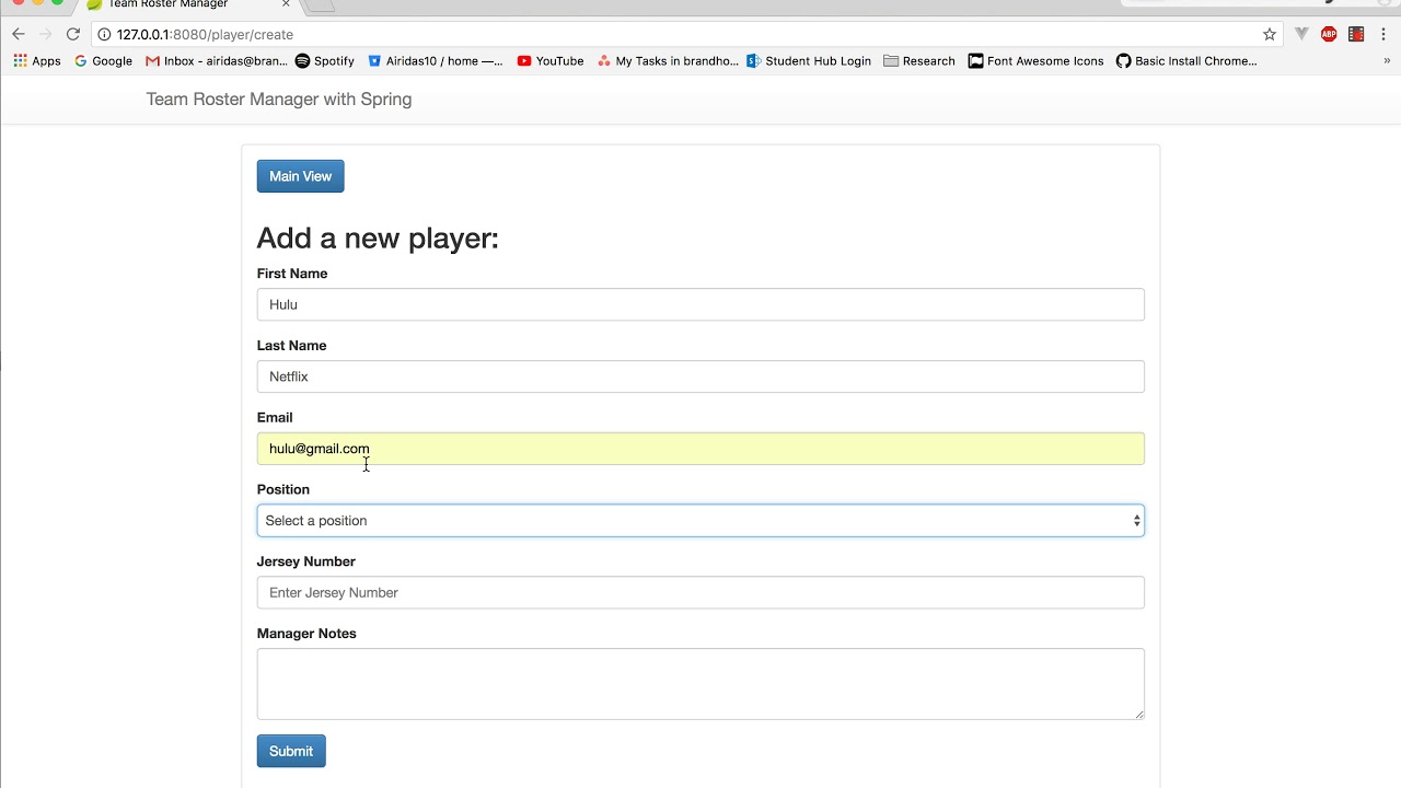 Team Roster Manager CRUD Application (Spring)